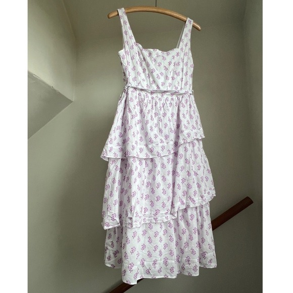 J. Crew Dresses & Skirts - J. Crew Block Print Boho Ruffle Tiered Dress Floral White Cotton Midi Size 10